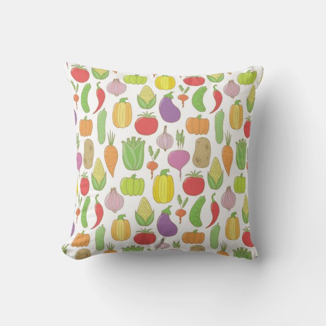 Hand-drawn vegetables, vintage doodle background. throw pillow (Front)