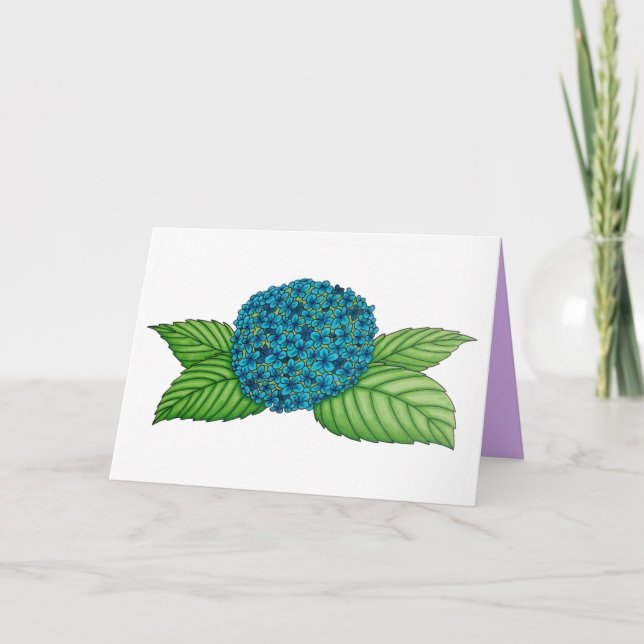 Hand-drawn vibrant blue hydrangea flower card (Front)