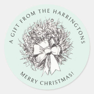 Hand-Drawn Victorian Wreath Traditional Christmas Classic Round Sticker