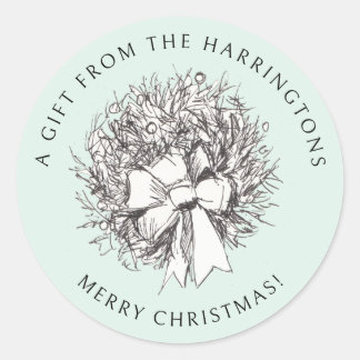 Hand-Drawn Victorian Wreath Traditional Christmas Classic Round Sticker