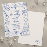 Hand Drawn Vintage Blue Whimsical Wedding