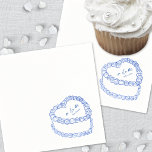Hand Drawn Vintage Cake Blue Whimsical Wedding Napkin<br><div class="desc">Personalized Vintage Cake Wedding Monogram Napkins. These custom wedding cocktail napkins feature a simple vintage-style cake illustration at the centre in blue, topped with the couple’s monogram initials and wedding date for a timeless and elegant touch. The minimalist design uses a mix of classic serif and handwritten script fonts in...</div>