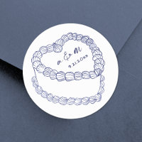 Hand Drawn Vintage Cake Navy Blue Wedding