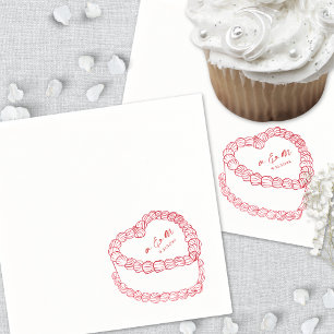 Hand Drawn Vintage Cake Red Whimsical Wedding Napkin