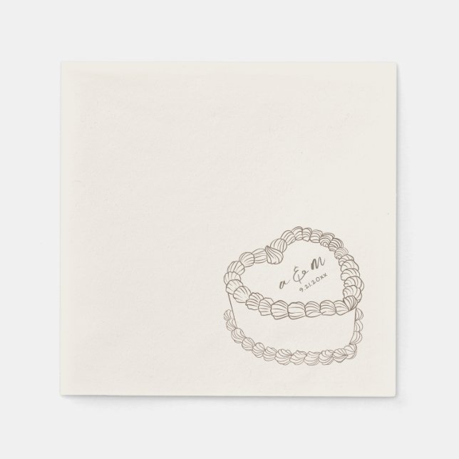 Hand Drawn Vintage Cake Whimsical Wedding Napkin (Front)