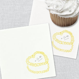 Hand Drawn Vintage Cake Yellow Whimsical Wedding Napkin