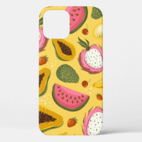 Hand drawn vintage cartoon summer fruits. Seamless