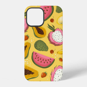 Hand drawn vintage cartoon summer fruits. Seamless iPhone 12 Case