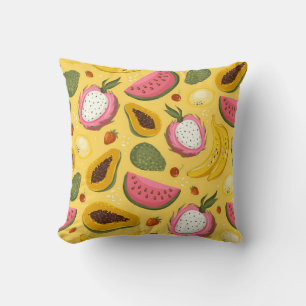 Hand drawn vintage cartoon summer fruits. Seamless Throw Pillow