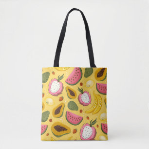 Hand drawn vintage cartoon summer fruits. Seamless Tote Bag