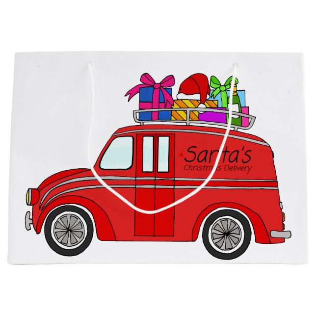 Hand drawn vintage Christmas car Large Gift Bag (Front)