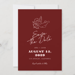 Hand Drawn Vintage Cupid Cherub Red Wedding Save The Date