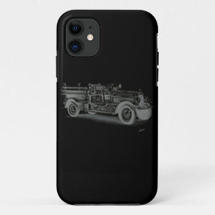 hand drawn vintage fire truck inverse iPhone 11 case