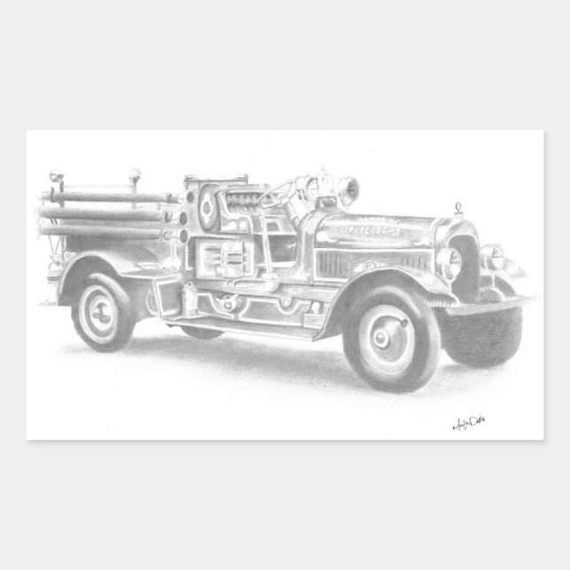 hand drawn vintage fire truck sketch sticker (Front)