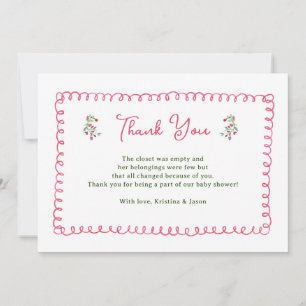 Hand Drawn Vintage Floral Girl Baby Shower Thank You Card