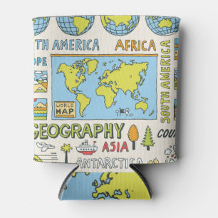 Hand Drawn Vintage Geography Illustration Can Cooler