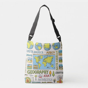 Hand Drawn Vintage Geography Illustration Crossbody Bag
