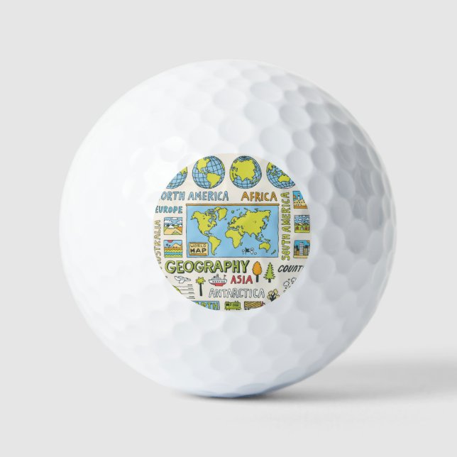 Hand Drawn Vintage Geography Illustration Golf Balls (Front)
