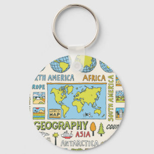 Hand Drawn Vintage Geography Illustration Keychain