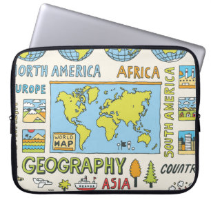 Hand Drawn Vintage Geography Illustration Laptop Sleeve
