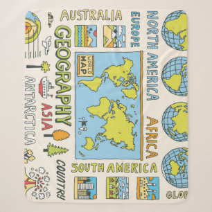Hand Drawn Vintage Geography Illustration Sherpa Blanket