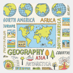 Hand Drawn Vintage Geography Illustration Square Sticker