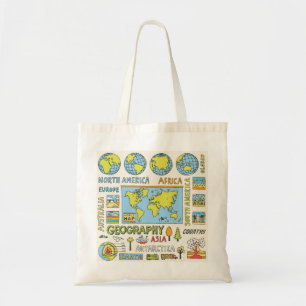 Hand Drawn Vintage Geography Illustration Tote Bag