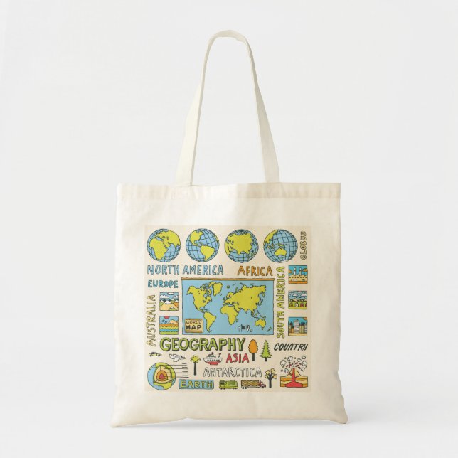 Hand Drawn Vintage Geography Illustration Tote Bag (Front)