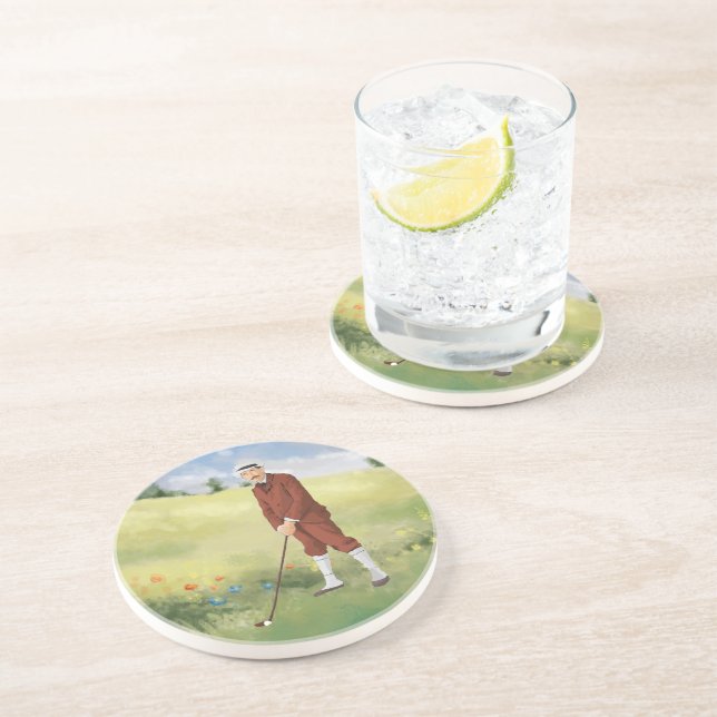 Hand drawn vintage golfer in the rough coaster (Side)