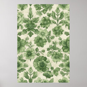 Hand-Drawn Vintage Green Botanical Pattern Poster