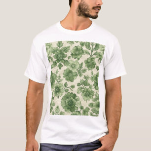 Hand-Drawn Vintage Green Botanical Pattern T-Shirt
