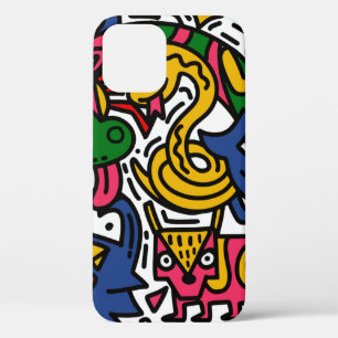 Hand Drawn vintage Illustration of Doodle, cartoon iPhone 12 Case