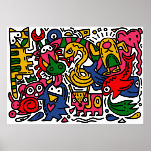 Hand Drawn vintage Illustration of Doodle, cartoon Poster