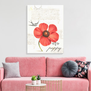 Hand-Drawn Vintage Red Poppy Canvas Print