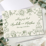 Hand Drawn Vintage Retro Wedding Guest Book<br><div class="desc">Vintage-Inspired Whimsical Wedding Guest Book. This charming and playful design is perfect for couples seeking a unique and lighthearted keepsake with a touch of nostalgia for their special day. Set against an ivory background with olive green fonts and hand-drawn artwork, the guest book has a soft retro look that feels...</div>