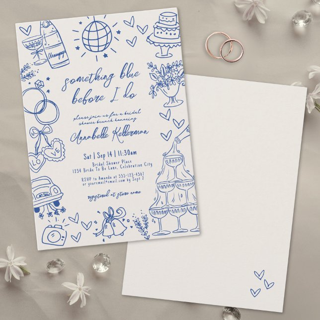 Hand Drawn Vintage Something Blue Bridal Shower Invitation (Hand Drawn Vintage Something Blue Bridal Shower Invitation)