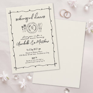 Hand Drawn Vintage Wedding Rehearsal Dinner Invitation