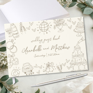 Hand Drawn Vintage Whimsical Wedding Guest Book