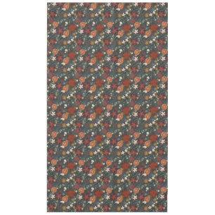 Hand Drawn Vintage Winter Florals Dark Green Tablecloth