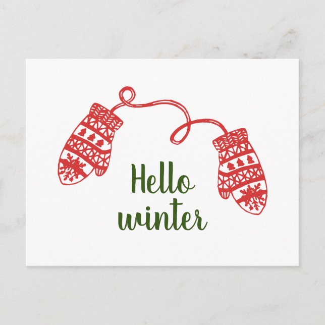 Hand Drawn Warm Winter Mittens Christmas Holiday Postcard (Front)