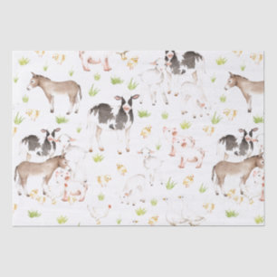 Hand drawn watercolor animals on the farm tissue paper