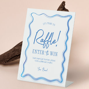 Hand Drawn Watercolor Blue White Logo Raffle Sign