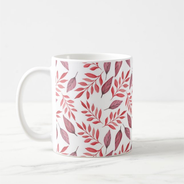 Hand Drawn Watercolor Falling Autumn Leaves Coffee Mug (Left)