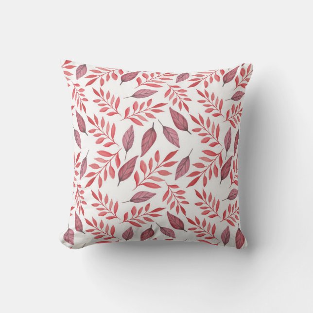 Hand Drawn Watercolor Falling Autumn Leaves Throw Pillow (Front)