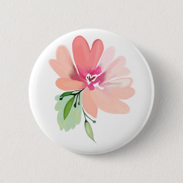 Hand drawn watercolor flower button (Front)