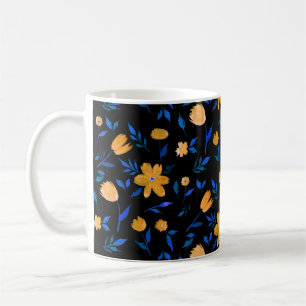 Hand-drawn watercolor flowers and leaves pattern. coffee mug