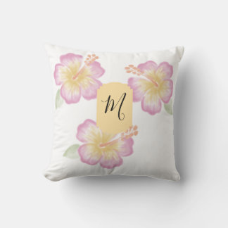 Hand-Drawn Watercolor Hibiscus Personalized Pillow