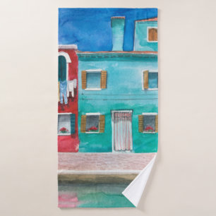 Hand drawn watercolor Italy landscape Bath Towel