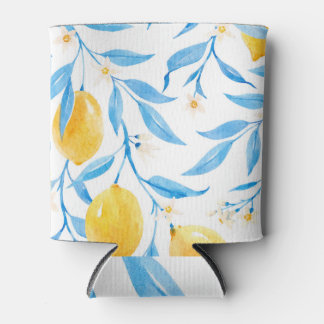 Hand Drawn Watercolor Lemons Pattern Can Cooler