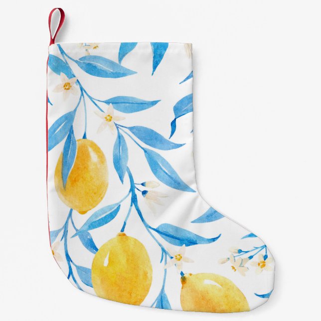Hand Drawn Watercolor Lemons Pattern Small Christmas Stocking (Front)